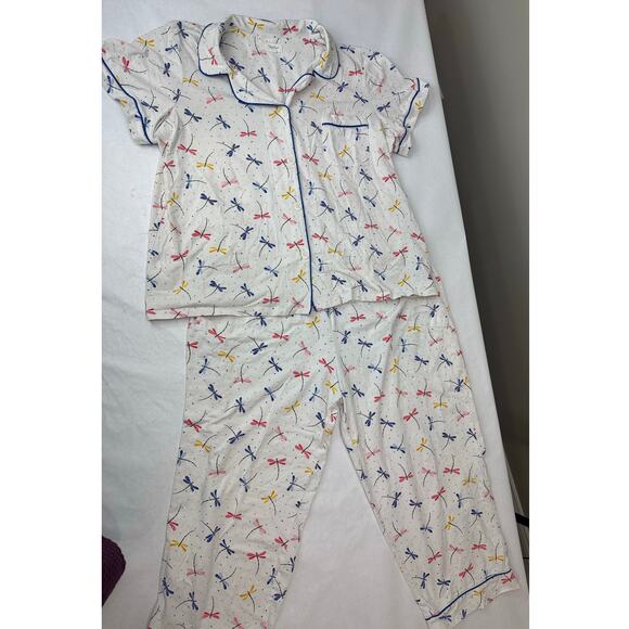 BedHead Pajama Set Dragonflies Short Sleeve Crop Pants 100% Cotton Plus Size 1X - Picture 1 of 11